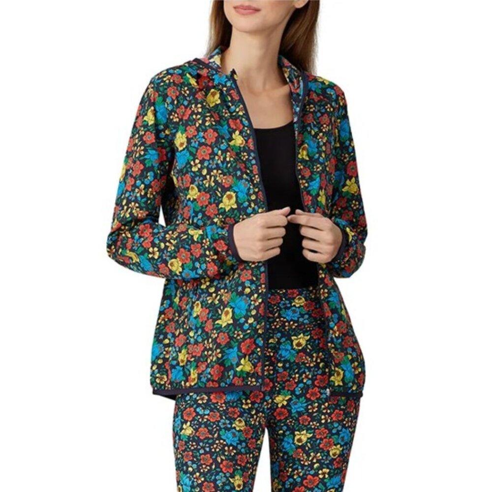 Tory Burch Sport Floral Nylon Packable Light Zip Windbreaker 3-Pockets Size XS